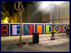 Benidorm by night 27 - "Benidorm" sign, Calle Alameda, Old Town.