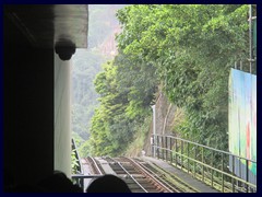 The steep rail of The Peak Tram.