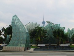 Strange glass shapes in the roundabout in front of Grand Lisboa.