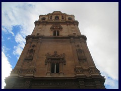 Murcia City Centre 042 - Catedral de Murcia, the Cathedral of St Mary. The bell tower is 90m tall, the tallest campanile in Spain. It features 25 bells with different names.