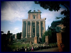 The ruins of Regia, Forum Romanum. Regia, situated along Sacra Via, was the main headquarters and residence for many Roman kings, and later the highest priest. The structure in the center is the Temple of Antoninus and Faustina.