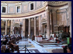 Pantheon is a magnificent temple built more than 1800 years ago, standing at Piazza della Rotunda, a square that was named after the building. Today it is a reminder of the Roman Empire and is one of the best preserved Roman buildings in the world.
Pantheon means "temple for all the gods" and that is exactly what it was until 609 when it was converted into a church. It is famous for it's dome with a hole on the top, called the Oculus, where sunlight ("the light of God") is shining down on the floor on sunny days.
There have been 2 earlier versions of the temple on the site, but the current version of Pantheon, ordered by emperor Hadrian, was completed in 125AD. Brick walls and marble columns as well as the tombs of the famous artist Raphael and several Italian kings can be found here.
The Corinthian columns at the portico (entrance) were carried all the way from Egypt! The dome is 43m high and Pantehon had the world's largest dome until 1436. 