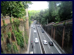 The road that divides Pincio Gardens from Villa Borghese, through the ancient Aurelian Wall.