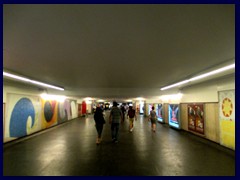 Metro station underpass near the Vatican. Rome's metro system, Metropolitana di Roma, is a bit old fashioned, but there are also some more modern trains. The metro system only has 3 lines because the large number of archeological sites make it complicated to build new ones. It opened in 1955 and is Italy's oldest. 