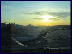 Looking down on Aeroflot planes from the terminal.