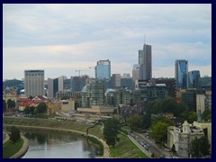 Views from Gediminas Tower: Vilnius modern skyline. Europe Tower (129m to the roof), built 2004,  is the tallest building).