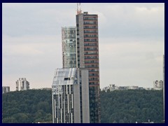 Views from Gediminas Tower: Europe Tower (129m, 153m to the mast) was built in 2004. In the front is  Vilnius Municipal Center, also built in 2004.