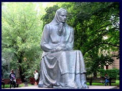 Statue of Zemaite, a Lithuanian writer, at a small rundown square at Gedimino Avenue.