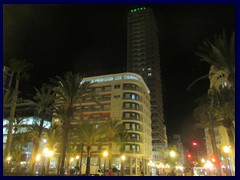 Estudiotel Alicante at night. With 35 floors this is Alicante's tallest building.