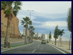 Avenida Villajoyosa towards Playa de San Juan, that is Alicante's largest and most popular beach and a large district on Cap de l'horta, East of central Alicante. Here you find tall apartments buildings and  hotels, as well as some of the more exclusive private residences of Alicante. It has high quality sand and is much calmer then the more centrally located Postiguet Beach, but since we visited in February the beach was almost abandoned anyway.