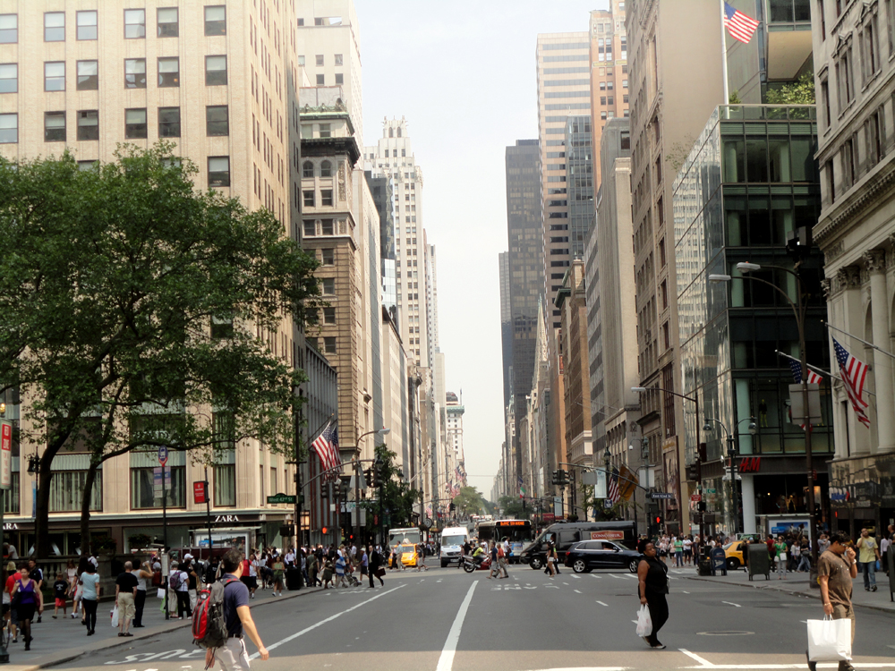 Fifth Ave, looking North towards Central Park. 