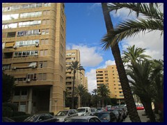 Elche City Centre 16 - modernist highrises in next to the palm gardens in central Elche.