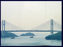 Stonecutters Bridge in Northern Territories, built in 2009. It is a high level cable-stayed bridge that  connects Tsing Yi Island and Stonecutters Island. It has a total length of 1596m and the the tallest of the two towers has a height of 298m.