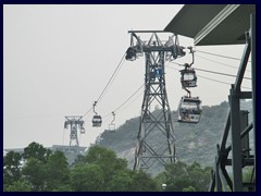 The Ngong Ping 360 cable cars go high above the mountains of Lantau Island, and above the sea, towards the Big Buddha Statue (Tian Tan Buddha), one of the world's largest golden Buddha statues, that sits on a high mountain. Unfortunately we missed this attraction that we really looked forward to! We skipped going there for more then a week due to bad weather and fog. Last day in HK we decided to give it a try again, but we were told in the ticket counter that the statue was closed for the day and not visible from the spot of the  foot. So we decided it wasn't worth the about 250HK$ to go there. Next time!