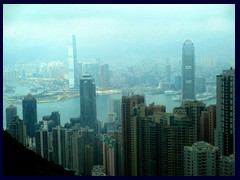 ICC of Kowloon and IFC of Central, the two tallest buildings of Hong Kong. Views from the mall above the peak.