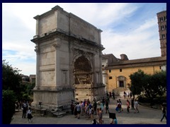 Arch of Titus, constructed 82AD, stands on Via Sacre at the gate to Forum Romanum, opposite Colosseum. It has been inspiration for many arches of triumph, the most famous one is the one in Paris.It was built by his brother to commemorate emperor Titus victories.