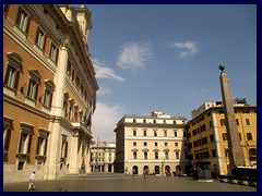 Palazzo Montecitorio at Piazza di Montecitorio. Palazzo Montecitorio is the seat of the Italian Chamber of Deputies, part of the parliament. The building was originally designed by Bernini but in 1623 the construction work stopped for many years.