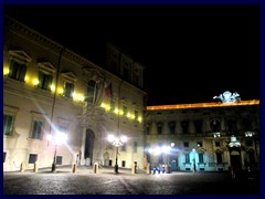 Palazzo del Quirinale, the residence of the president of Italy. It is situated on Quirinal Hill, the highest of Rome' seven hills. Palazzo del Quirinale, completed in 1583, has housed 30 popes, 4 kings and 12 presidents. The palace was the residenc of kings until 1946.
It is the 9th largest palace in the world, 20 times larger then the White House in Washington! The palace extends on a long road, Via del Quirinale, that is a bit dull to walk on since you only see the side of the palace. The palace has 1200 rooms, called  Hall of the Zodiac, Augustus Hall, Hall of the Mirrors etc.
