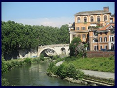 Isola Tiberina is a small island on river Tiber.