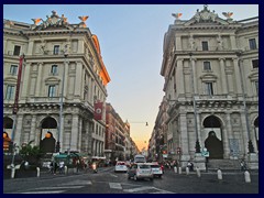 Piazza della Repubblica. The luxury hotel (Exedra, left) and the shopping galleria (Galleria Exedra, right) are twin buildings. The road in between is Via Nazionale.