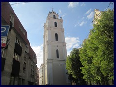 University tower at the intersection Sv Jono gatve/Didzioji gatve. This baroque tower is a landmark of Vilnius Old Town.The university was founded in 1579.