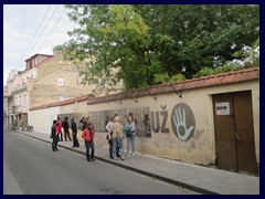 The constitution of the Republic of Uzupis, considered an independent country by it's citizens. It can be found on Paupio street.