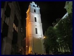 University Tower, Didzioji/Sv. Jon streets, at night. 